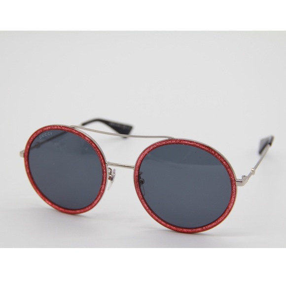 NEW GUCCI GG0061S 007 ROUND BLUE RED SUNGLASSES - Picture 4 of 11
